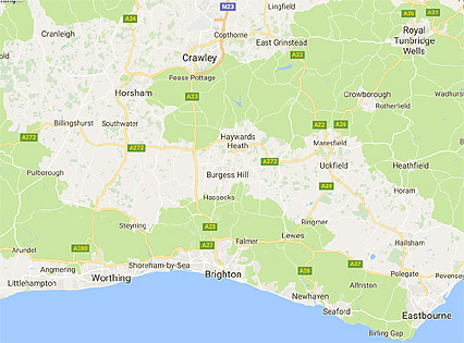google map of the brighton area of east sussex